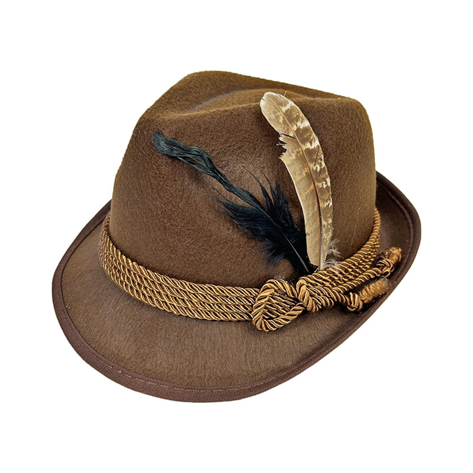 Deluxe Oktoberfest Hat Brown German Bavarian Hat with Feather, One Size - Ideal for Fancy Dress Accessory, Oktoberfest (Coffee) — image 1