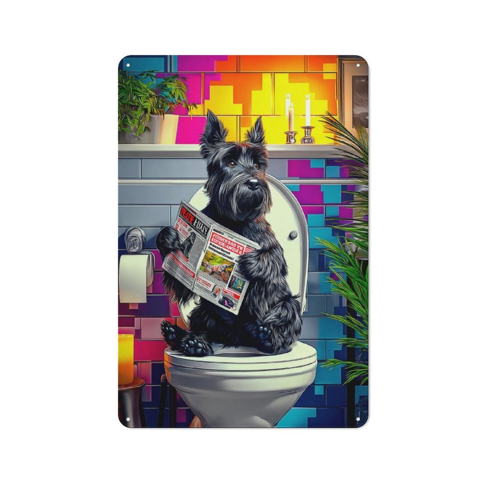 Junmoney Dog Reading Newspaper On Toilet-45 Cottage Metal Wall Decor 30X20cm, Shed Metal Sign For Conservatory, Home Bar Or Utility Room