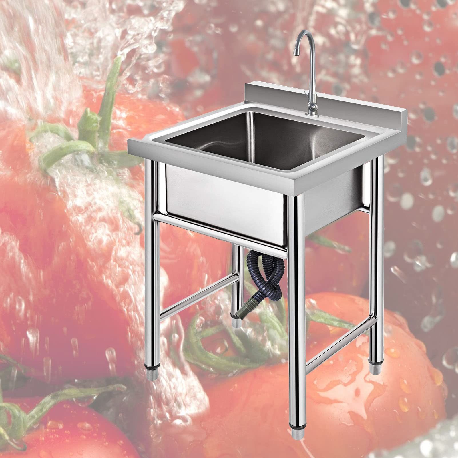 ZQFHSX Kitchen Sink Hand Made Free Standing 304 Stainless Steel Bathroom Restaurant Farmhouse Commercial Prep Workstation