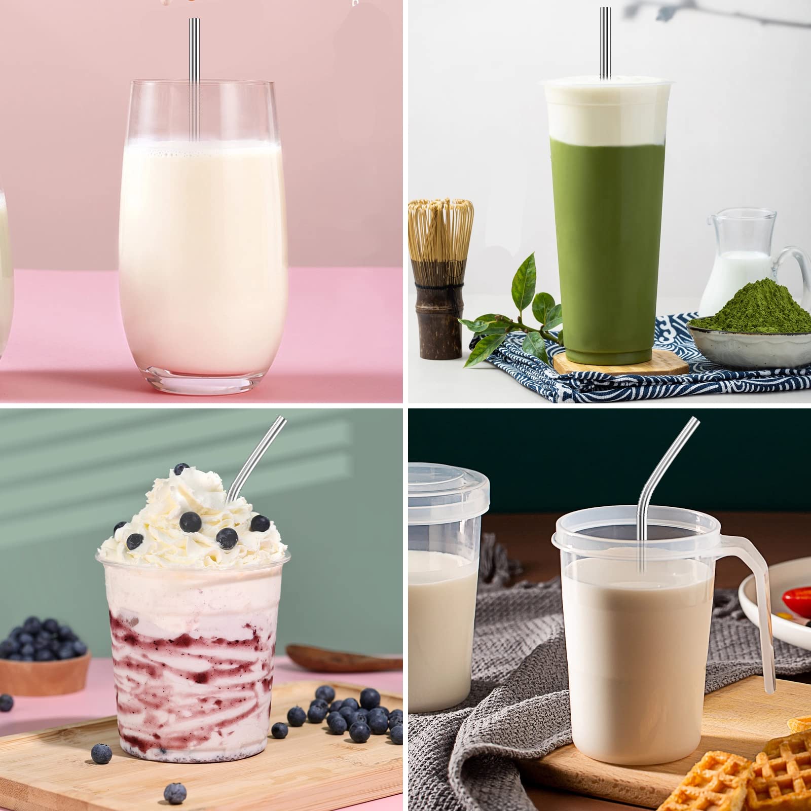 Set Di 12 Cannucce In Acciaio Inossidabile Riutilizzabili - 6 Dritte E 6 Curve Con Spazzole Per Pulizia - Foto 8