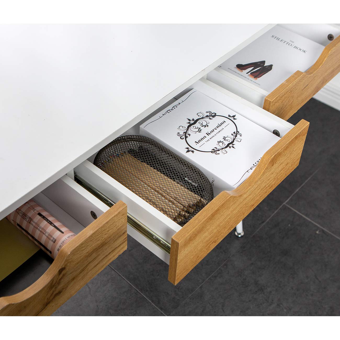 SogesPower Bureau 110 cm avec 3 Tiroirs - Bureau Informatique Moderne pour Maison et Bureau - Table de Travail Élégante et Fonctionnelle - Blanc
