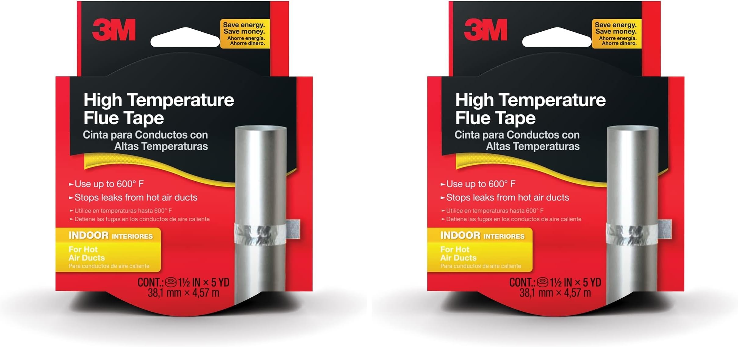 3M High Temperature Flue Tape, High Heat Sealing Tape up to 600 Degrees, 15-Foot Roll (Pack of 2)