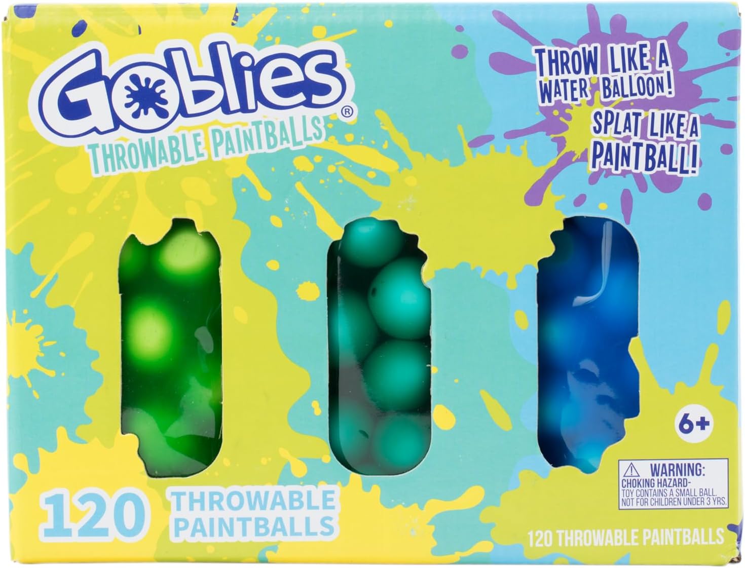 Goblies - Throwable Paintballs. Washable, Nontoxic, Plant-Based Toy for Outdoor Fun Games for Kids 6+. Pack of 3 (120 Count, Green/Teal/Blue)