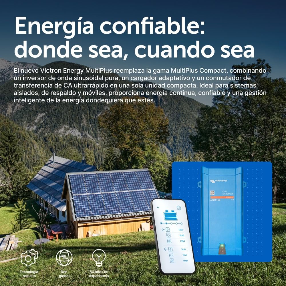 Victron Energy MultiPlus 800VA 12-Voltios 230V Inversor de Onda sinusoidal Pura 35 amperios Cargador de batería