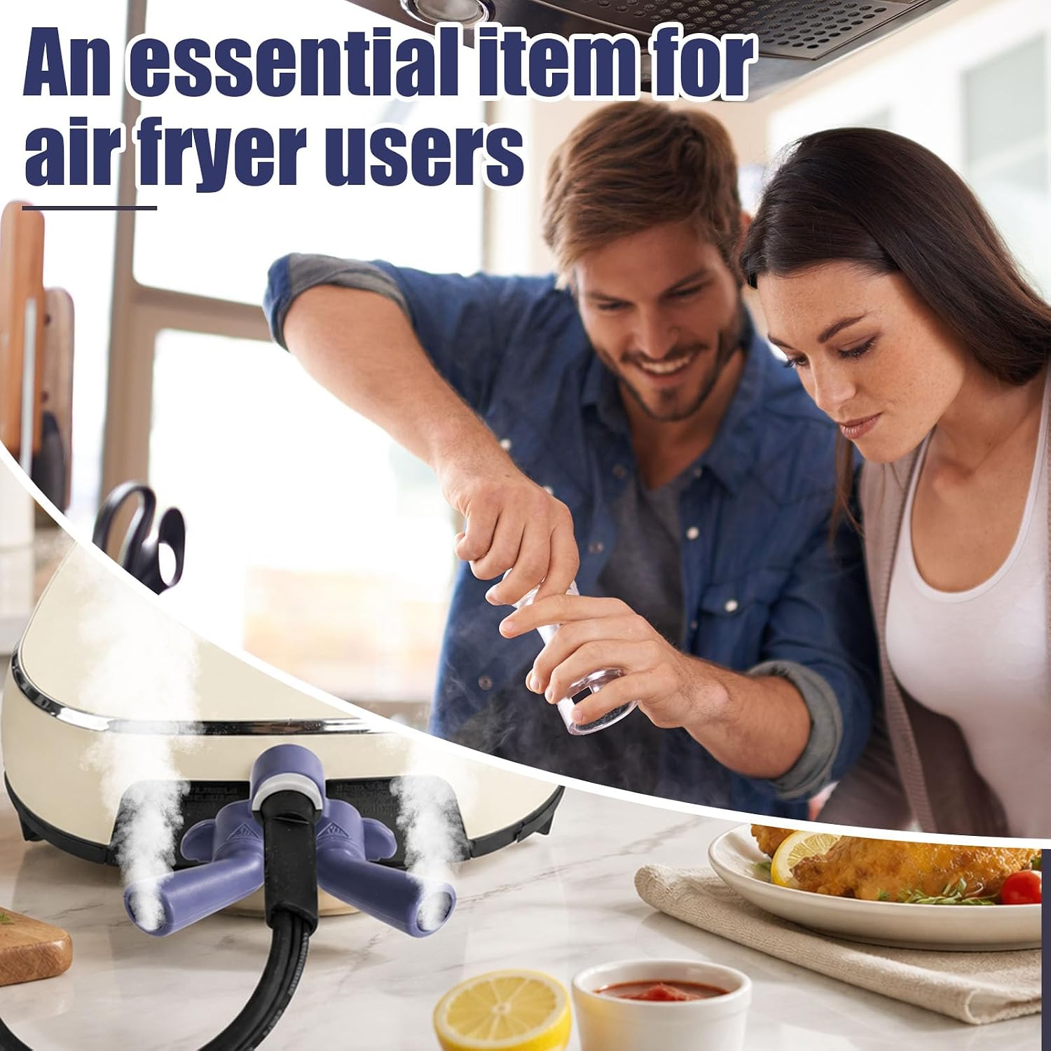 Steam Diverter for Ninja Crispi 4-in-1 Glass Air Fryer, Silicone Heat Diverter Heat-Resistant Shield to Protect Power Cord from Hot Damage for FN101 Series (Blue Gray)