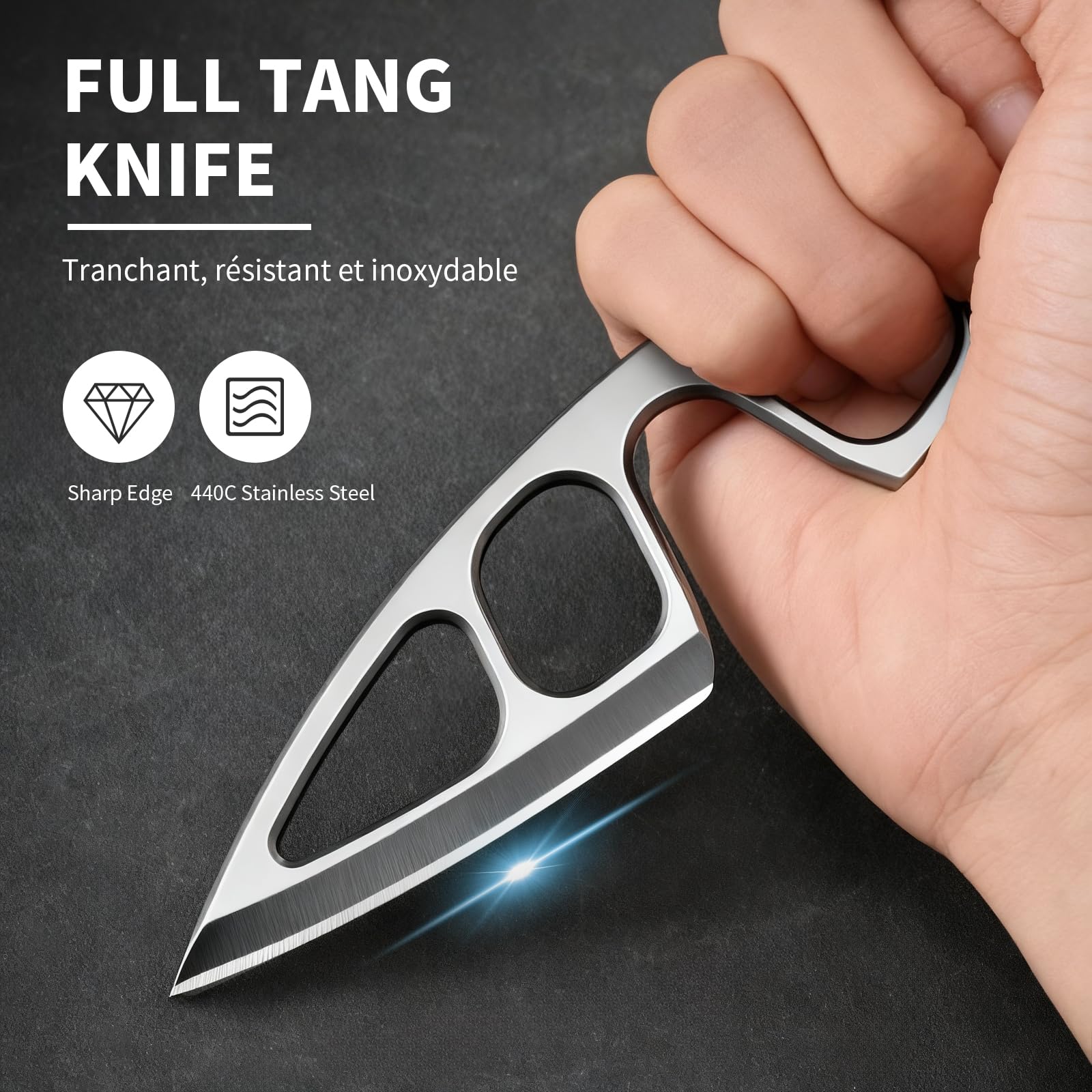 Generisch EDC Outdoor-Messer mit Vollschale (Full Tang) - Klinge aus 440C Edelstahl, Scharfe EDC Feststehendes Messer mit Kydex-Scheide, Ideal für Camping, Wanderung, Überleben, Geschenke für Männer