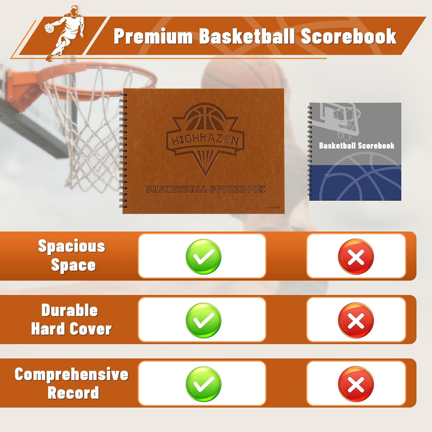 Premium Basketball Scorebook, 65 Games 15 Player Slots Basketball Score Book, 13" x 11" Hard Cover Score Keeping Book for Stats, for Coach, Family, Fan