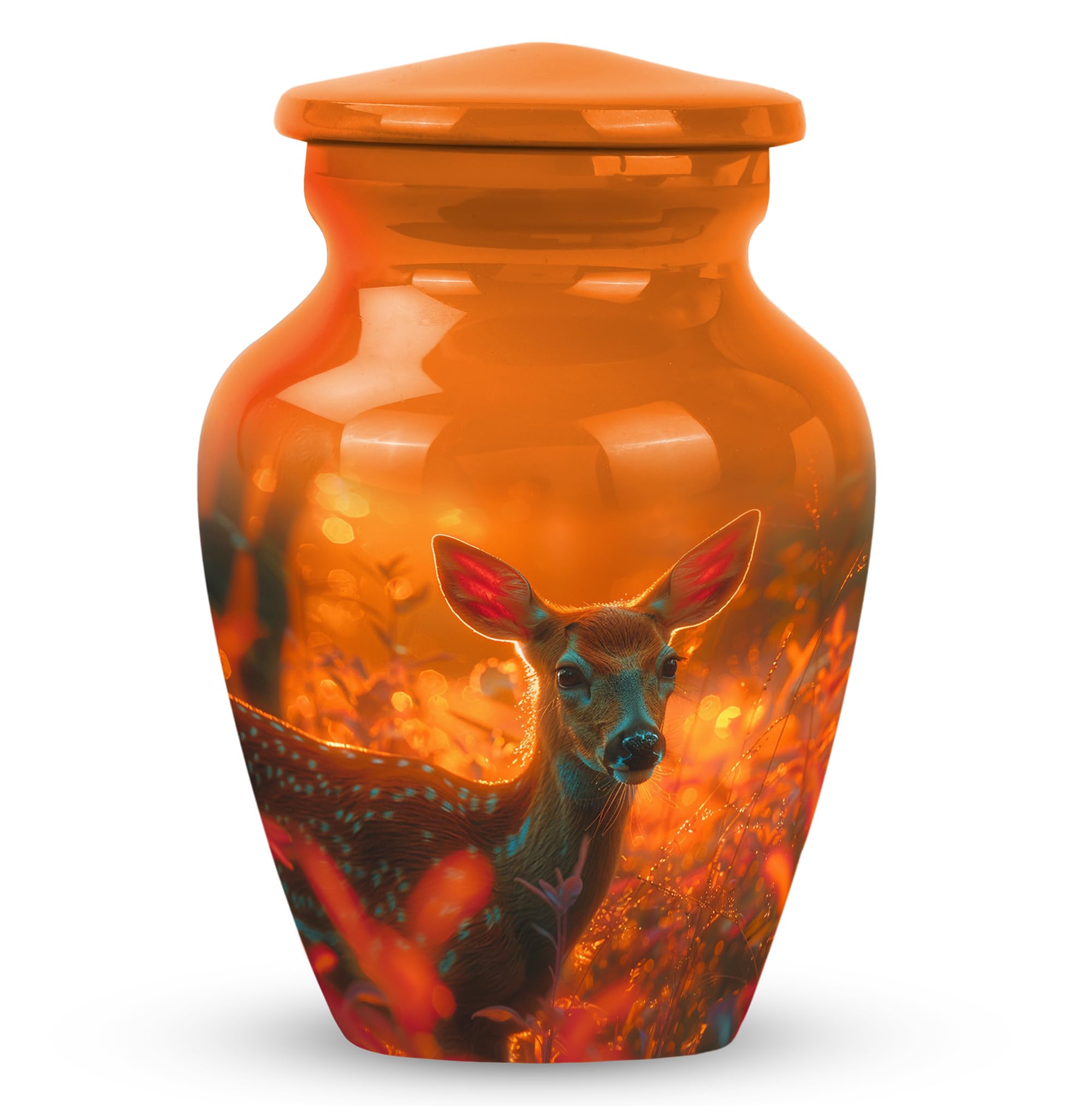 3 inch urn, Burial Urn, Urn for Ashes Adult Male|Female, Small urns for Human Ashes Keepsake_Orange_Deer Urn