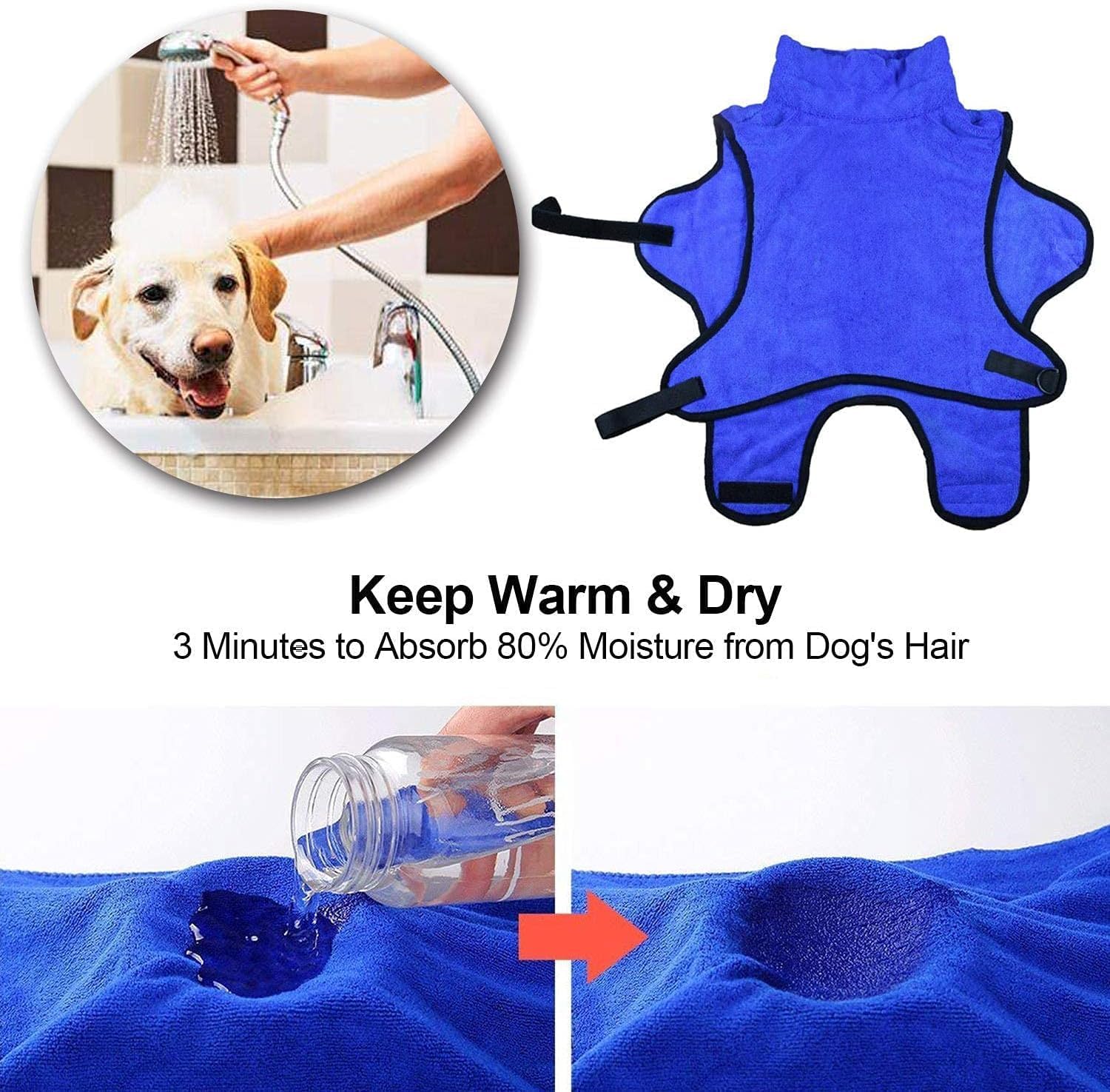 ソフト犬用バスローブ 調節可能な首輪とウエストベルト付き マイクロファイバー猫タオル 速乾性 超吸収性 ペットコートローブ 子犬用