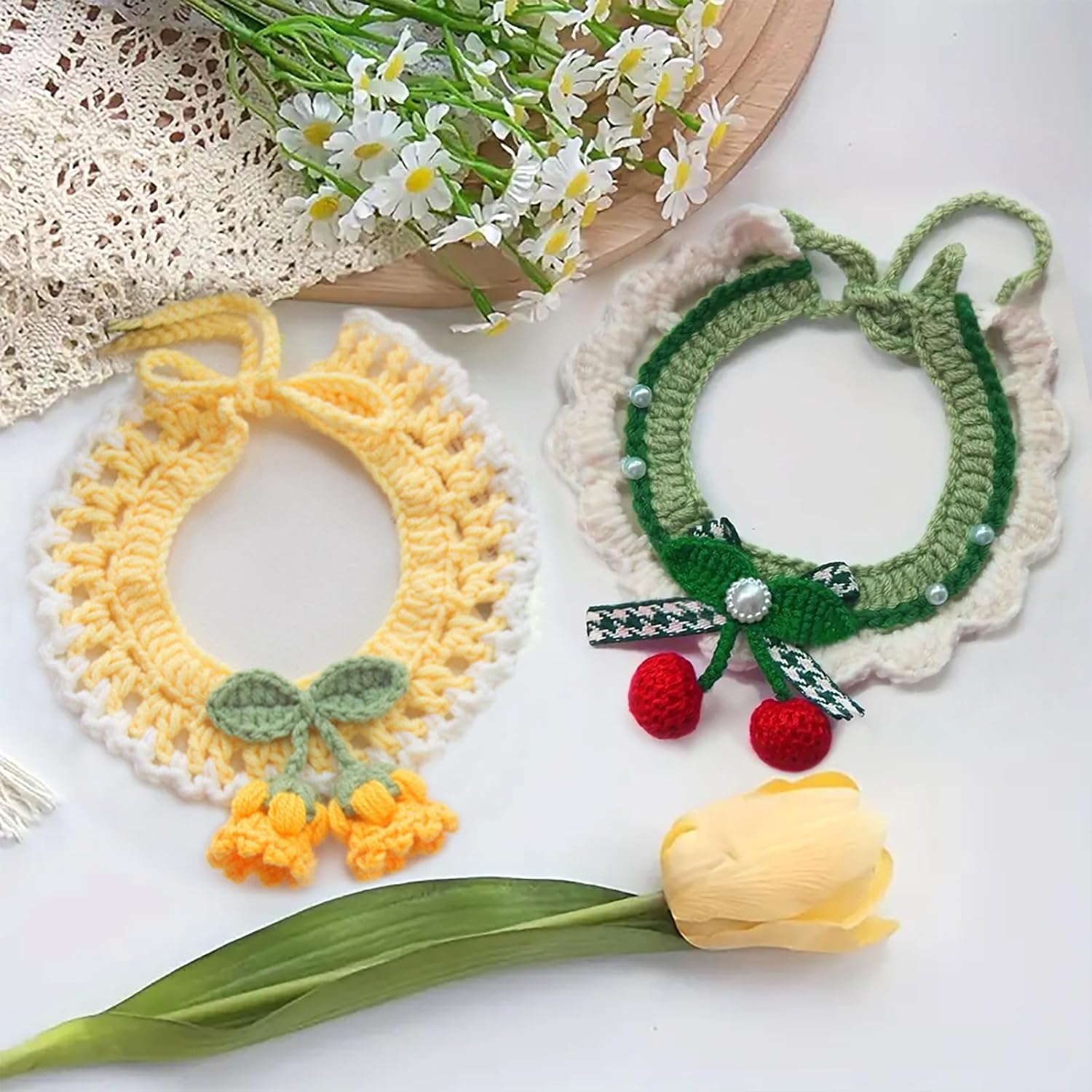 2Pack Cute Cat Collar Breakaway Kitten Collar Adjustable Knitted Cat Collars for Girl Cats Comfortable for Kitty and Some Puppies (S)