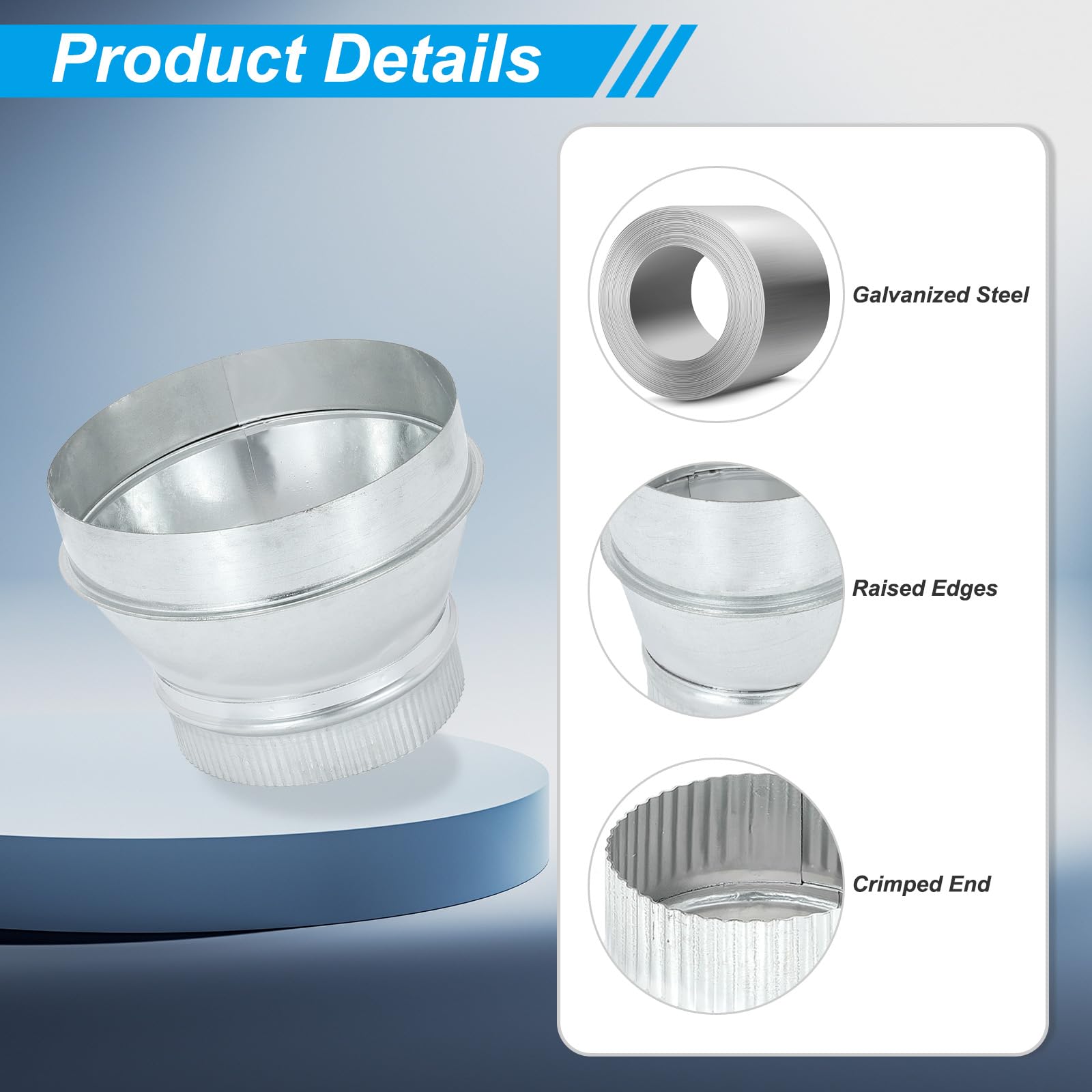 PATIKIL 8 Inch to 6 Inch Duct Reducer, Galvanized Steel Round Air Duct Reducer Crimped Pipe Increaser Adapter Connector Fitting Coupling for HVAC, Ventilation Systems - Image 3