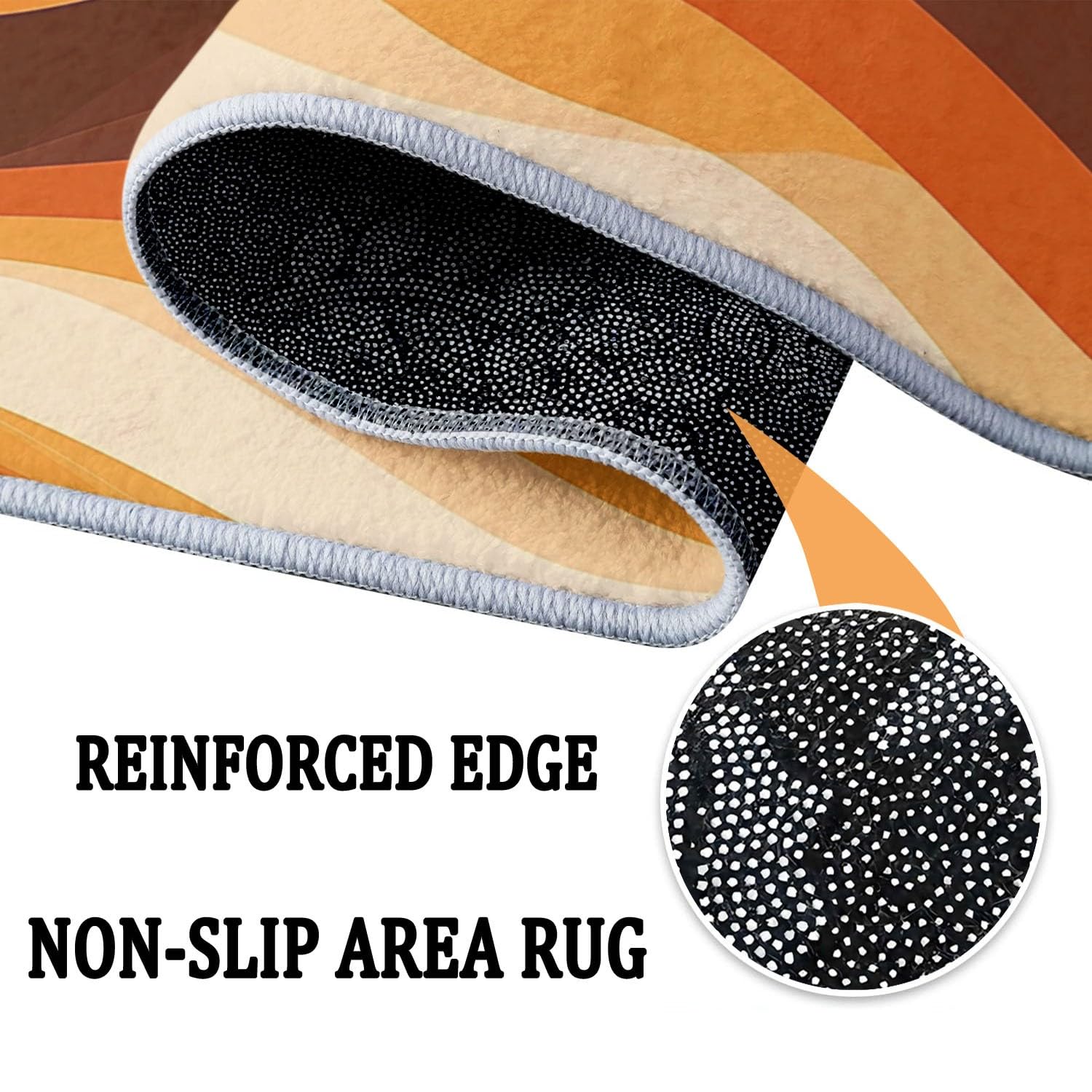 Tapis Rond Design Rétro Vagues Orange et Marron, Diamètre 140 cm Ambiance Années 70 Parfaite pour Salon Vintage ou Bureau, Flanelle Douce à Poils Ras, Base Antidérapante Stable, Pliable, Lavable