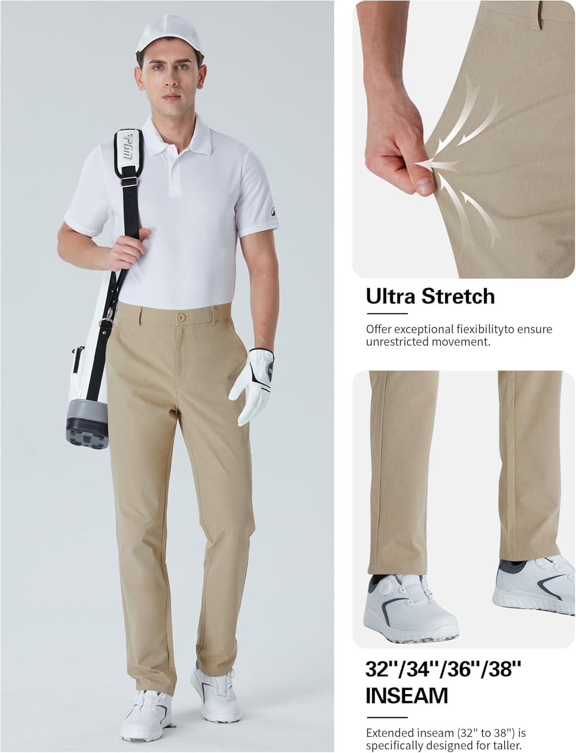 Men's Tall Golf Pants 32"/34" 36"/38" Stretch Work Dress Pants Lightweight Quick Dry Casual Trousers with Pockets