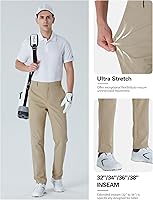 Vista 6 de Pantalones de golf altos para hombre, de 32/34, 36/38 pulgadas, elásticos, ligeros, de secado rápido, casuales con bolsillos