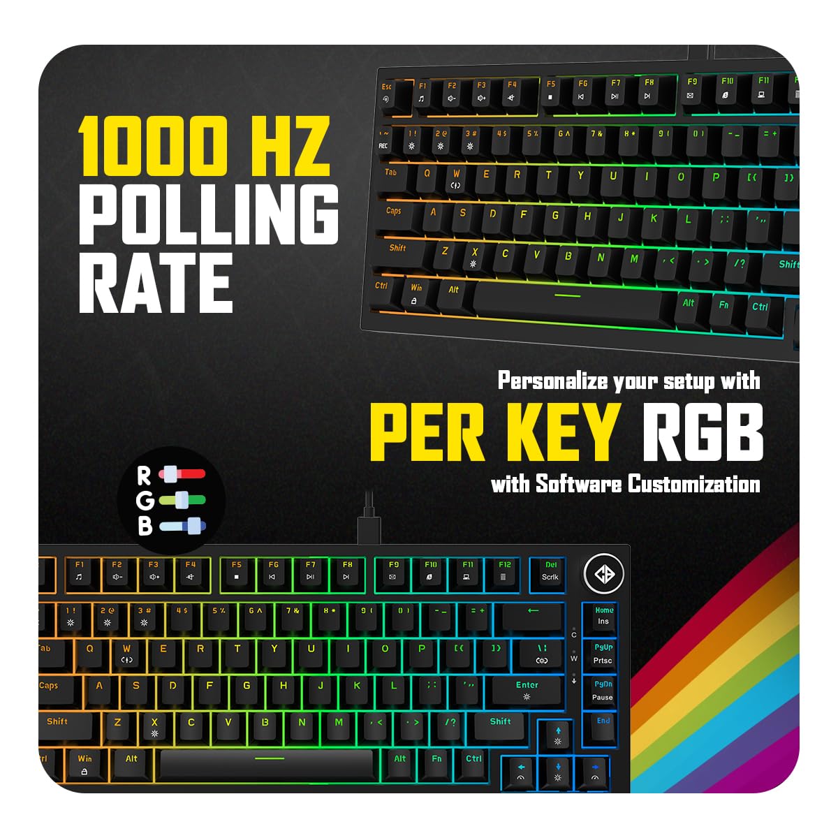 Cosmic Byte CB-GK-43 Phantom TKL Gasket Mechanical RGB Wired Keyboard, Pre-Lubed Outemu Red Switches, 1000Hz Polling, Software, Per-Key RGB, Swappable Switches, Volume Roller, USB C Port (Black) — Amazon image 5