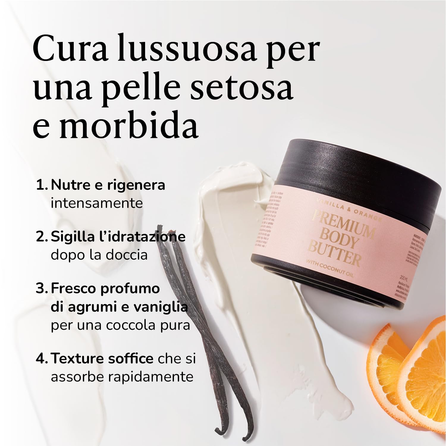 Active Luxe Premium Body Butter – Burro Corpo Idratante, 200ml | Olio di Cocco, Burro di Karitè & Olio di Mandorla, Profumato Arancia & Vaniglia