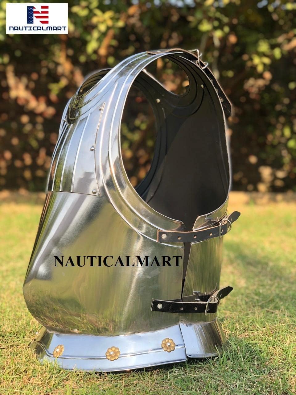 NauticalMart Medieval Warrior Breastplate Chestplate custom Steel Silver Finish Wearable Knight Body Armor Cuirass Halloween Cosplay Reenactment Costume