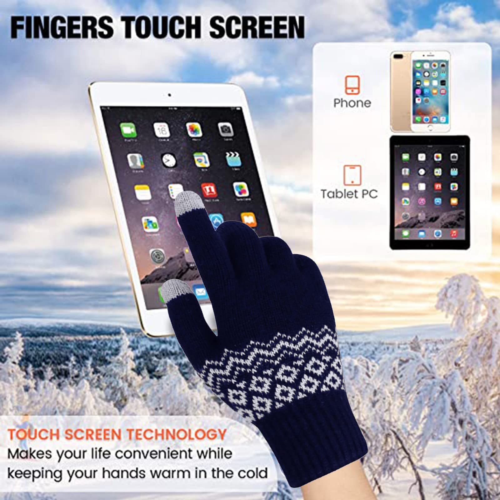 2 Paia Guanti Invernali Touch Screen Donna/Uomo - Caldi Lavorati A Maglia Per Sci E Ciclismo