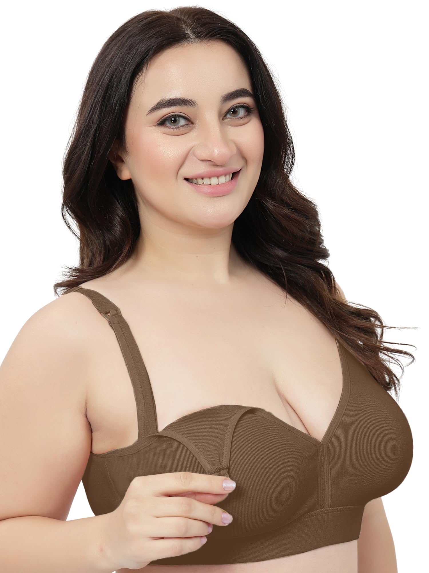 zelena Fine Rib Cotton Removable Pad Feeding Bra with Nursing Clips-picture-7
