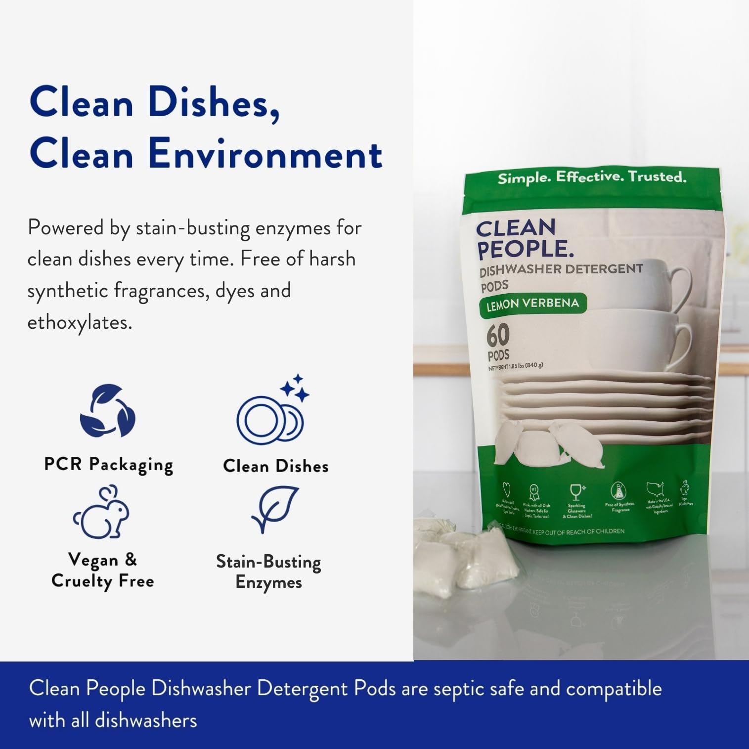 Clean People całkowicie naturalne kapsułki do zmywarki - roślinne kapsułki detergentu do zmywarki - tnie tłuszcz i płukanie, bez pozostałości - bezzapachowe kapsułki do mycia naczyń - bezzapachowe,