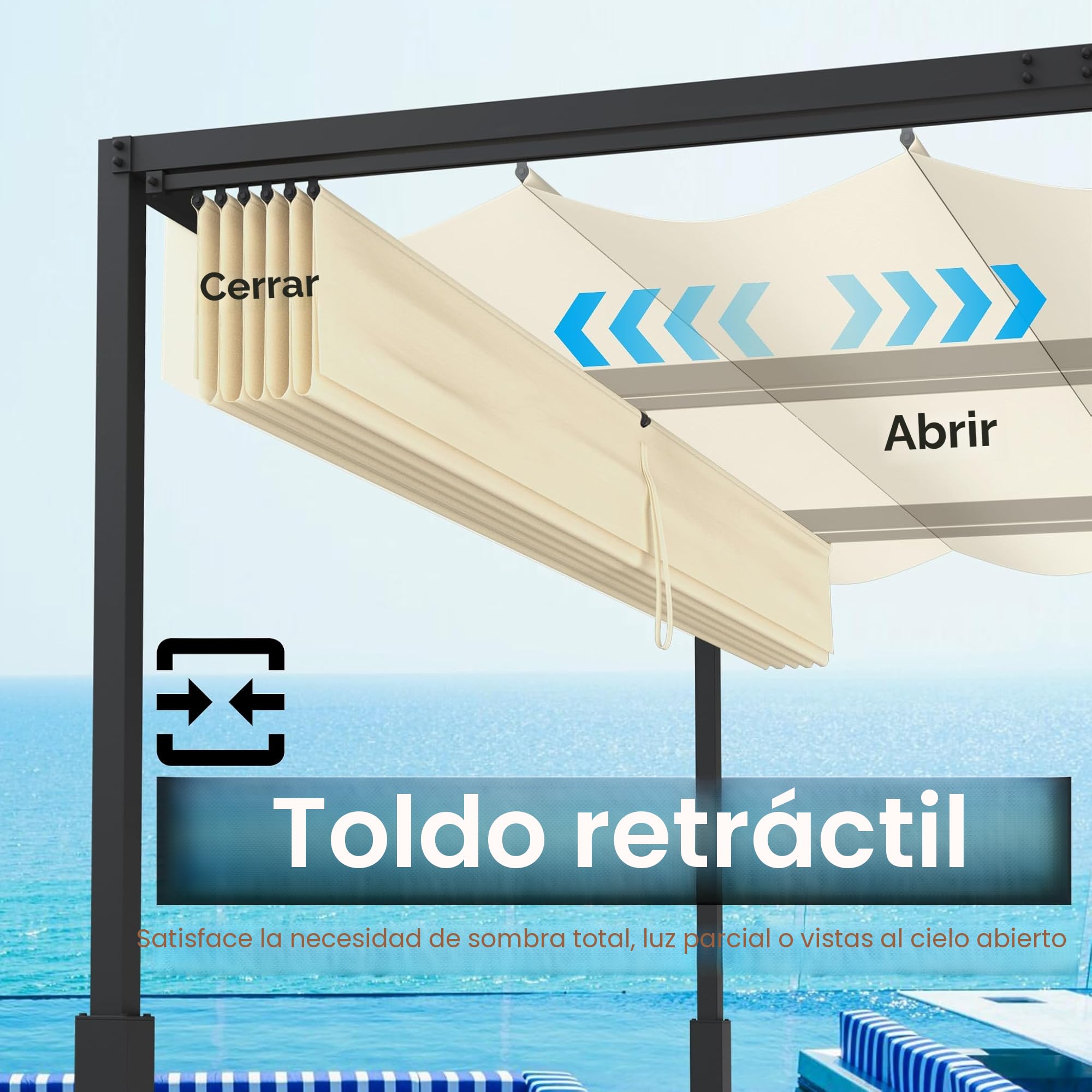 UISEBRT Pérgola metálica de 3 x 3 m, impermeable, estable, resistente al invierno, pabellón con techo de lamas, cubierta independiente con techo corredizo, protección solar para jardines y terrazas