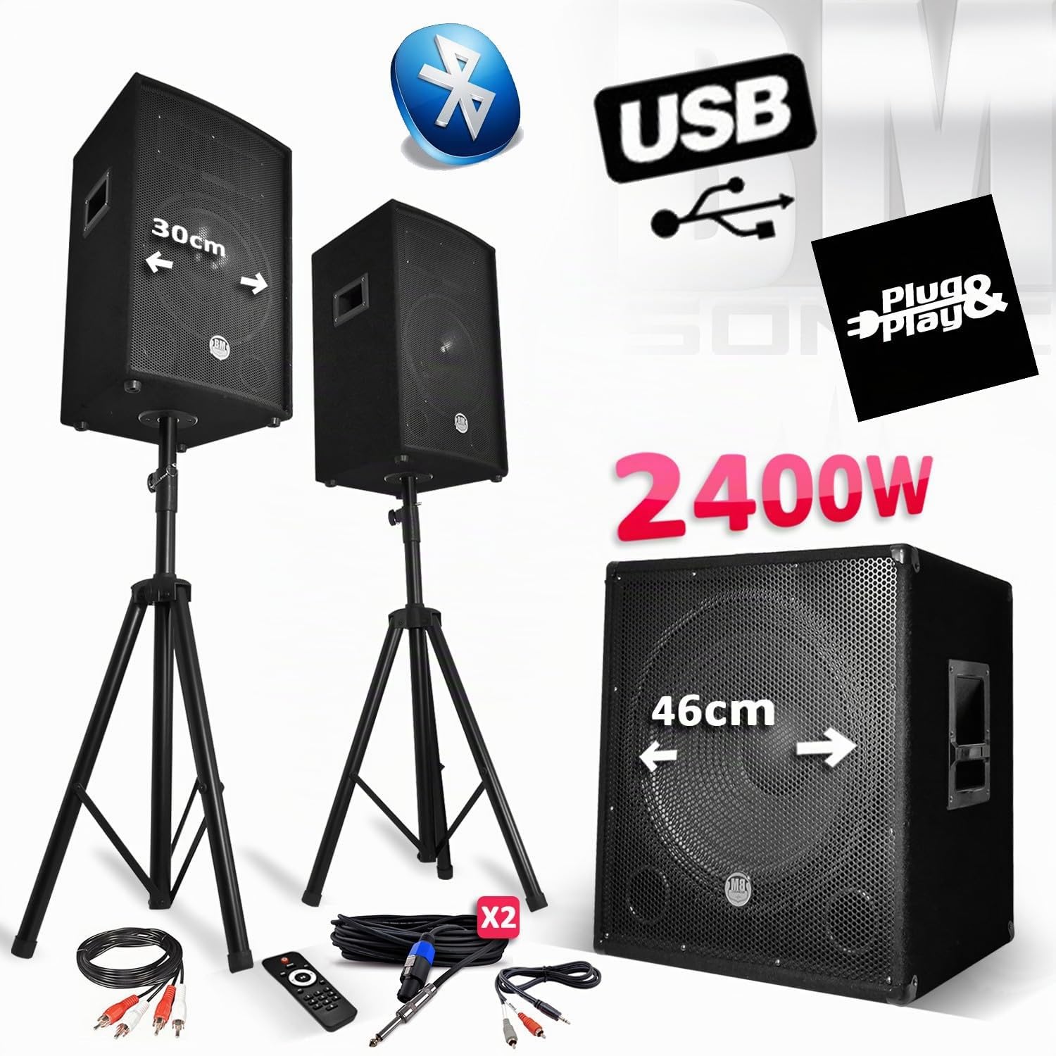BMS1812-USB-BT Sub 18" 2400W USB/BT 2x12" Altoparlanti