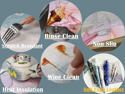 Miniatura 4 de Zupro Juego de 4 manteles individuales, de piel sintética, con estampado de mármol, impermeables, a prueba de aceite, lavables, antideslizantes,