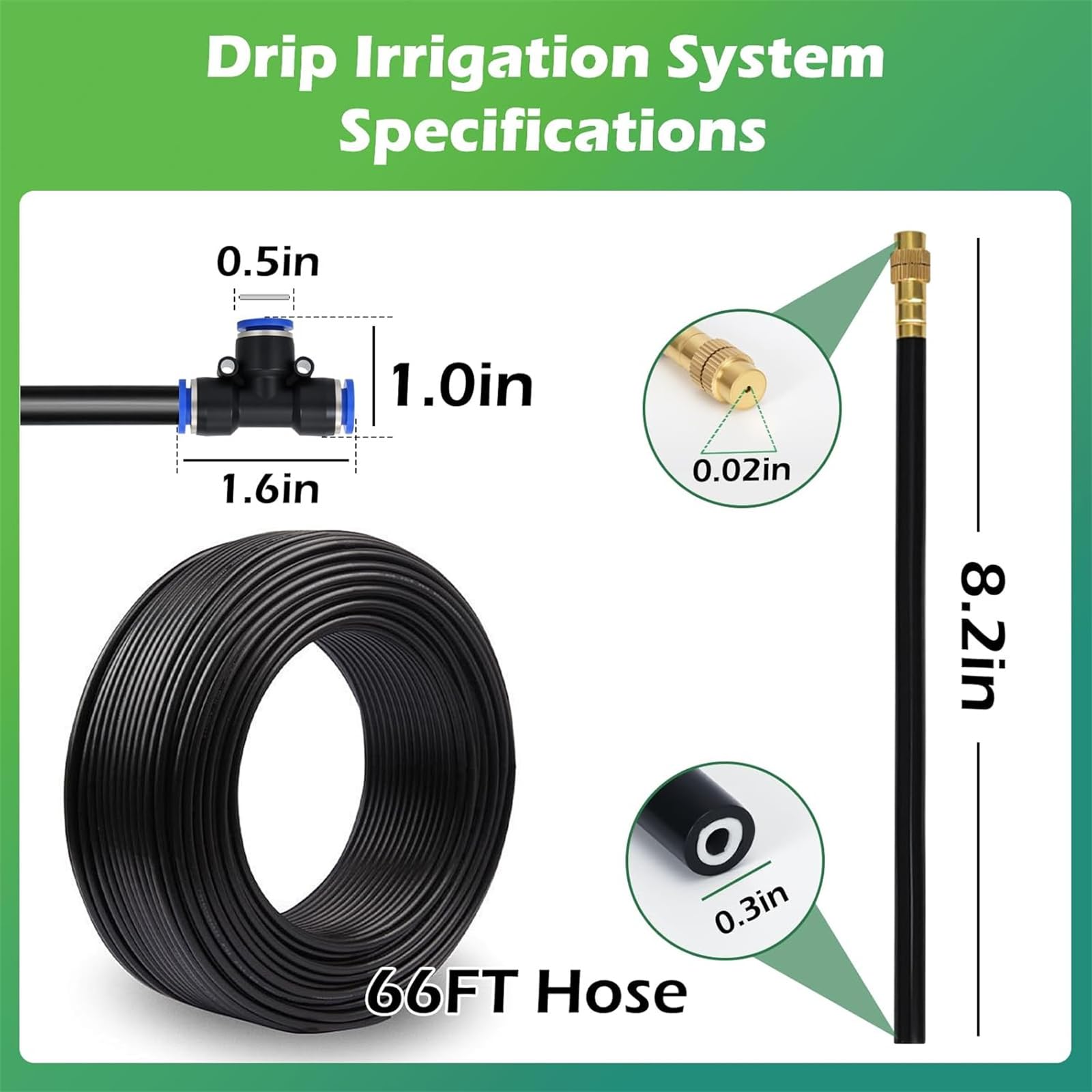 Kit di irrigazione a goccia in ottone PE | Kit di irrigazione a goccia da 16-98 piedi for irrigazione da giardino con 10 ugelli(98FT)