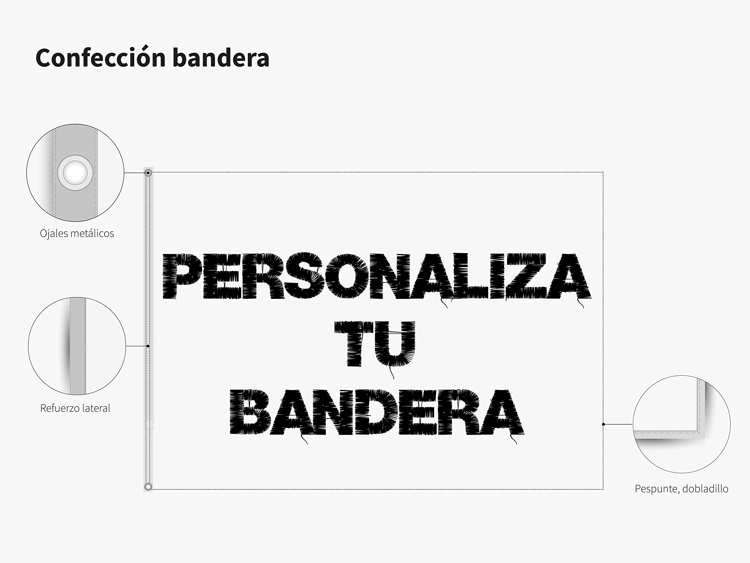 Oedim Bandera Horizontal Personalizada, 150x85cm, Reforzada y con Pespuntes, Bandera con 2 Ojales Metálicos y Resistente al Agua