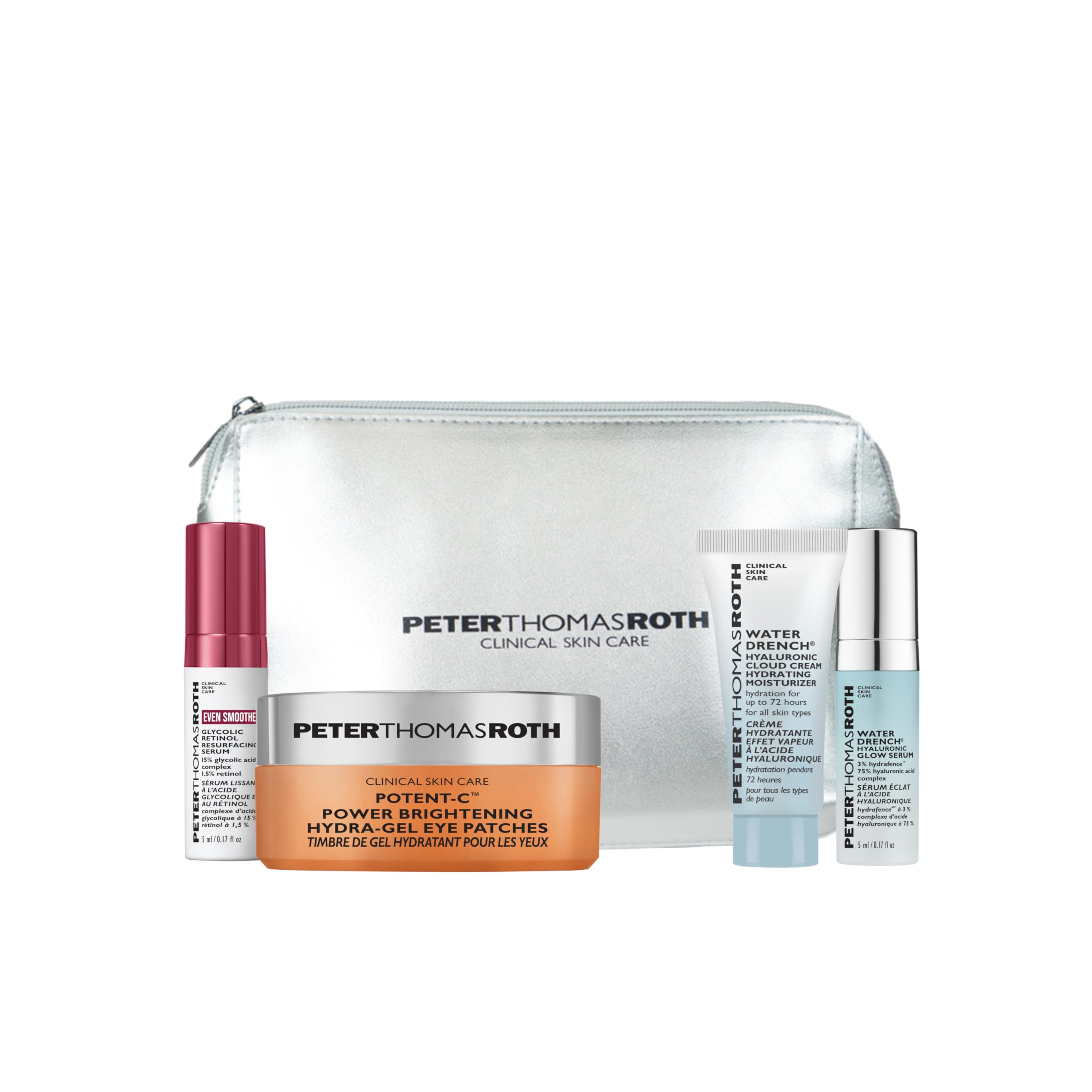 Peter Thomas Roth Deluxe Skincare Gift & Travel Set, 4-Piece with Full-Size Potent-C™ Eye Patches, Retinol Serum Mini