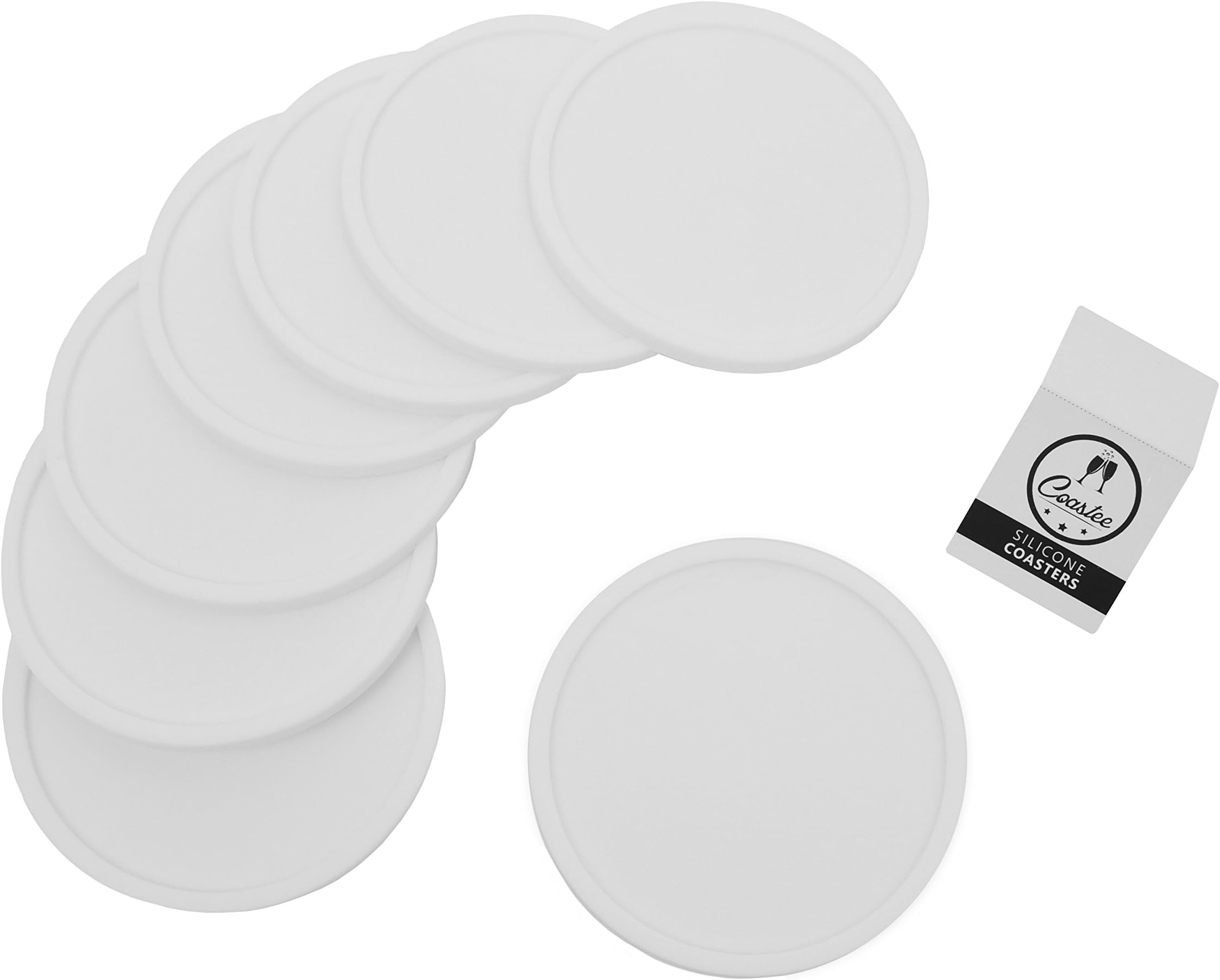 Coastee silicone glass coaster set for bar, living room, kitchen, set of 8 White