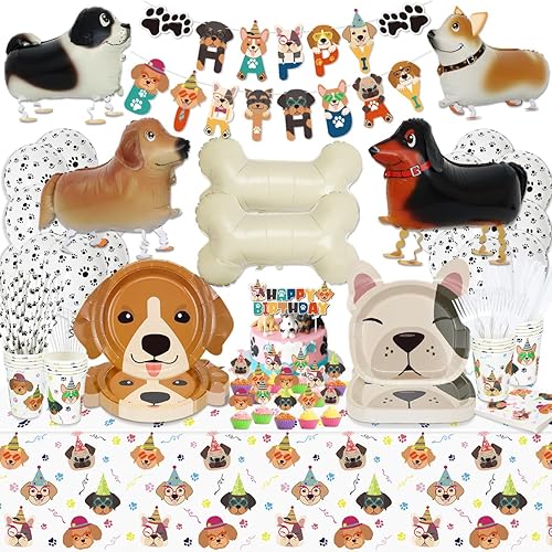 Suministros de fiesta de cumpleaños para perros  Suministros de fiesta de perro cortado para cachorros, niños, cumpleaños incluye platos, vasos,