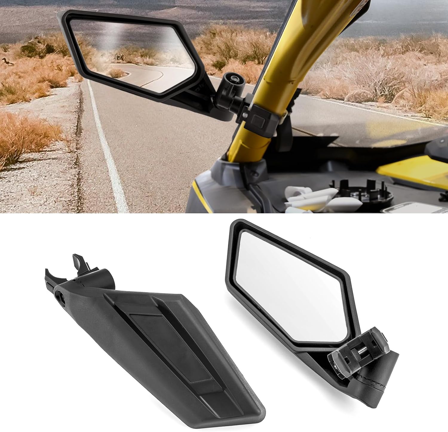 2PCS Rear Side View Mirror 360° Adjustable Compatible with Polaris RZR Fit Can Am Maverick X3 Fit Honda Pioneer Talon Fit Kawasaki Teryx Mule Fit Yamaha Fit UTV with 1.5"-2" Round Roll Cage