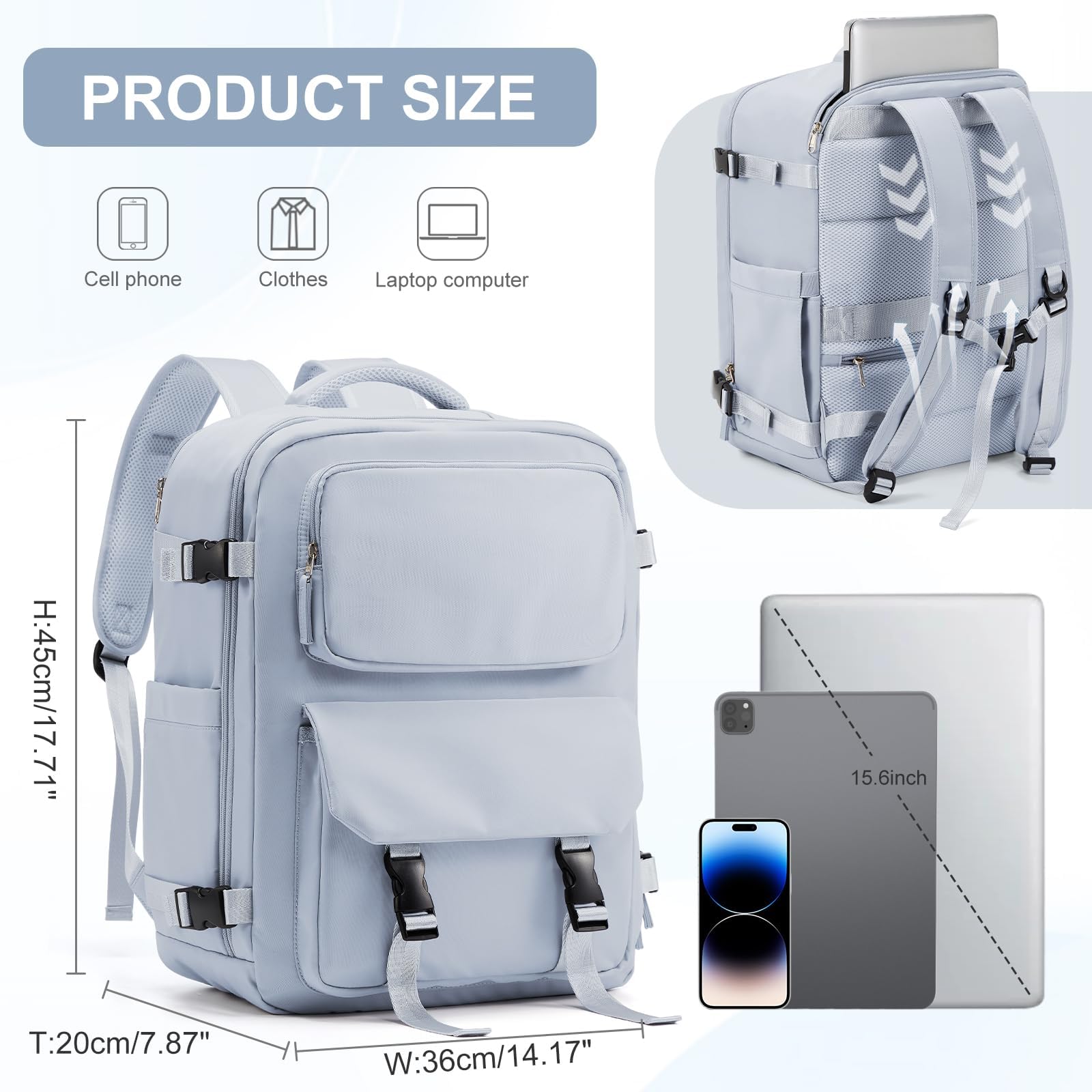 SZLX Zaino da viaggio grande da donna da escursionismo sportivo da esterno impermeabile da scuola casual laptop da 14 pollici con porta di ricarica USB scomparto per scarpe