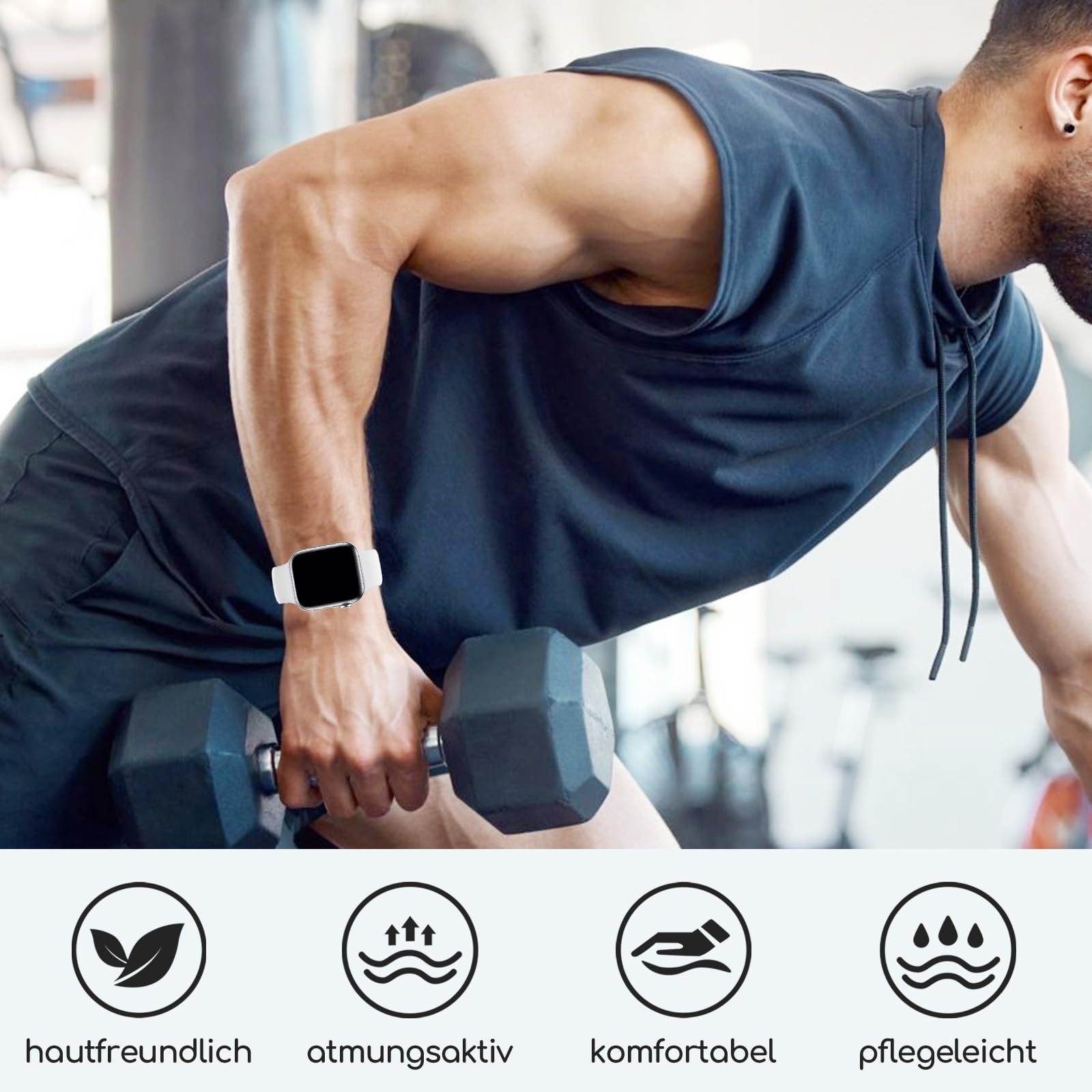 Sport Strap Compatible with Apple Watch Straps 46mm 40mm 38mm 41mm 42mm 44mm 45mm, Silicone Strap Replacement for iWatch Bands Series 11 10 9 8 7 6 5 4 SE 3 2 1 Women Men — view 3
