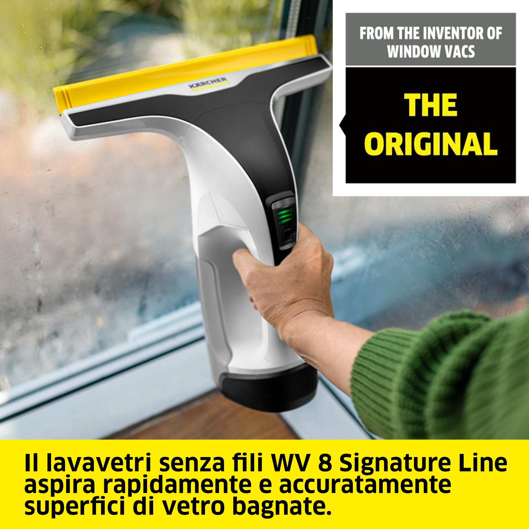 KÄRCHER lavavetri a batteria WV 8 Signature Line, autonomia: 55 min, serbatoio: 150 ml, 2 labbra, flacone spray e 2 panni in microfibra, raschietto per sporco, detergente per vetri
