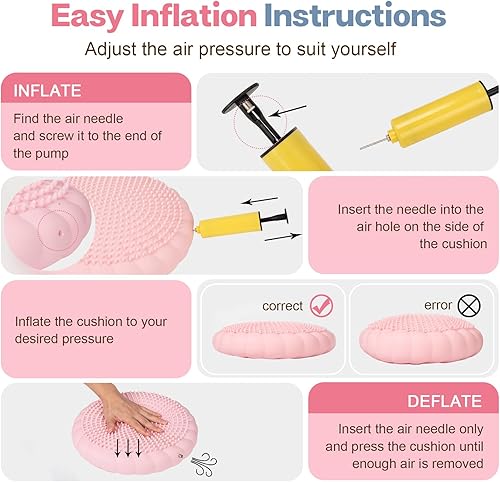 Miniatura 6 de Cojín tambaleante, asiento extra grueso para niños sensoriales, disco de equilibrio antideslizante con bomba de inflado para adultos, fuerza