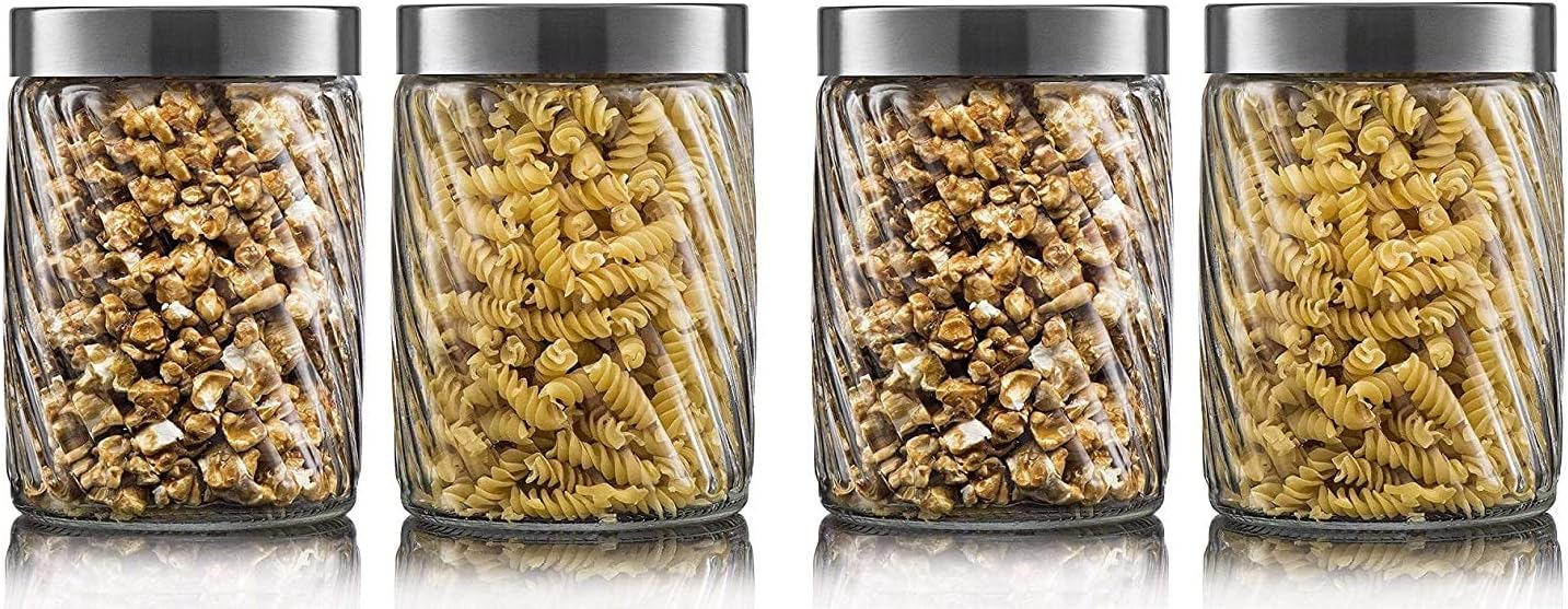 Ash & Roh® - Clear Glass Jar And Container With Air Tight Lid Storage of Spices and Dry Fruit (1200 ML BALLON, 4)