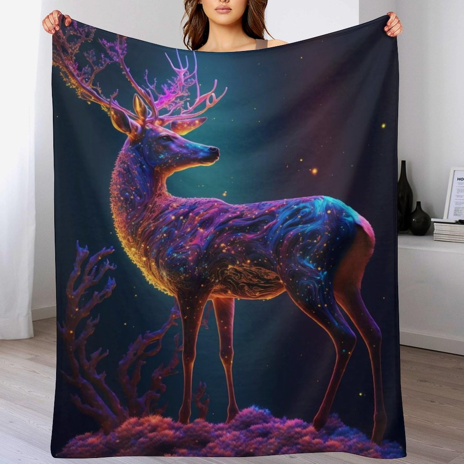 Couverture jeté flannel durable chaud canapé lit 140x180cm motif cerf