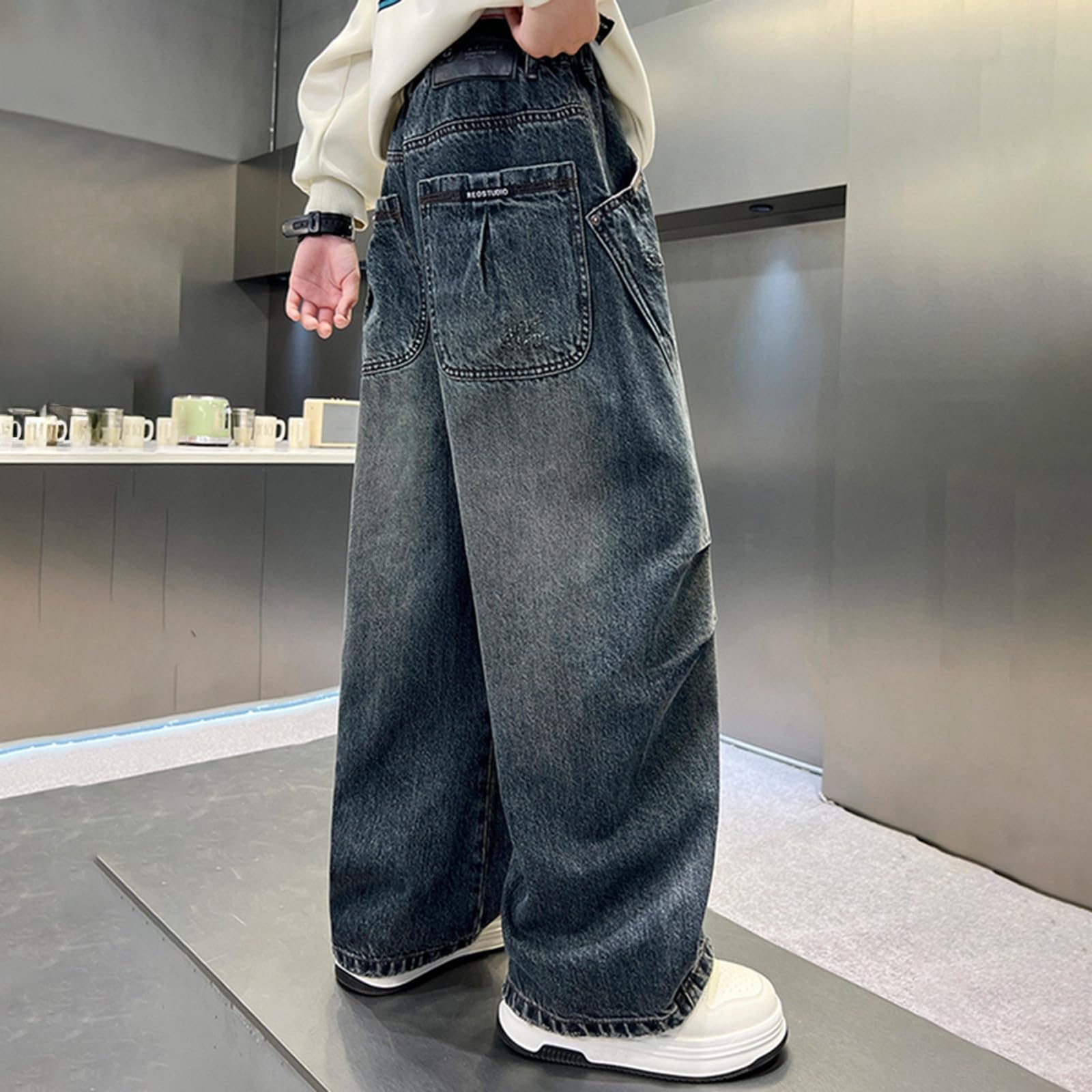 Generico Jeans Ragazzo 12 Anni-Pantaloni in Denim Casual a Gamba Dritta e vestibilità Ampia per Bambini Grandi e Ragazzi Adolescenti, Comodi Pantaloni Larghi