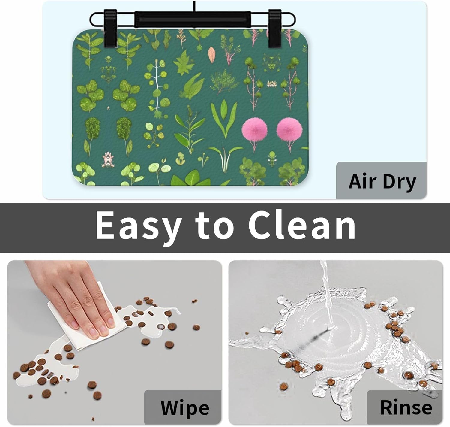 30x45cm Flowers and Plants Print Pet Absorbent Feeding Mat - Quick Dry Food Pad/Leather Placemat, for Dog Cat Food Bowl Water