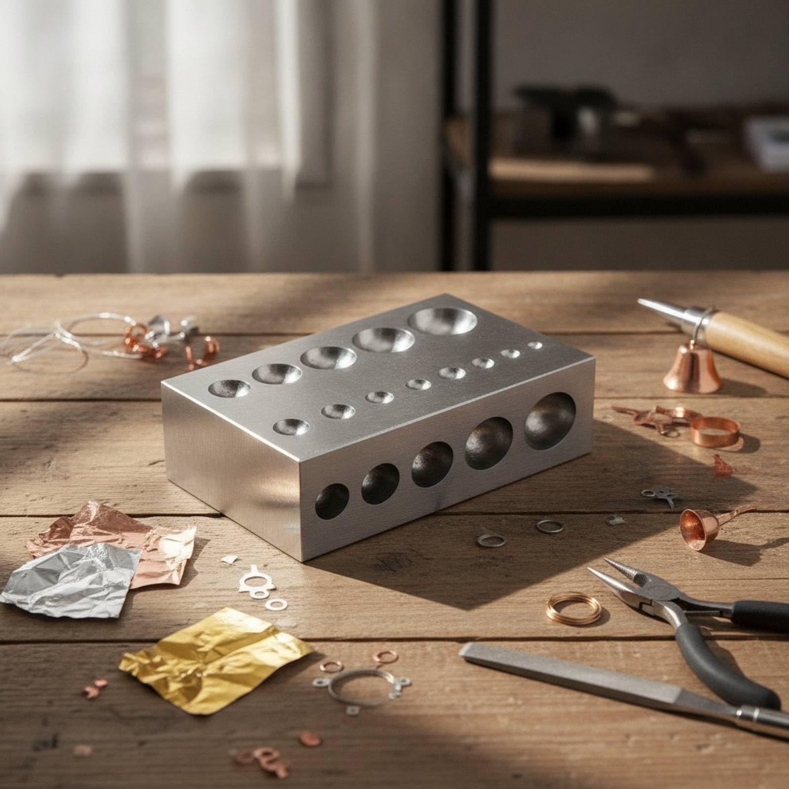 Jewelry Forming Anvil Schmuckamboss Formblock Treibblock Richtblock aus Stahl mit Polierten Hohlmulden für Präzises Formen Und Glätten für, A-Modell 102x64x34mm, 1580g, Lochgrößen 5-20mm