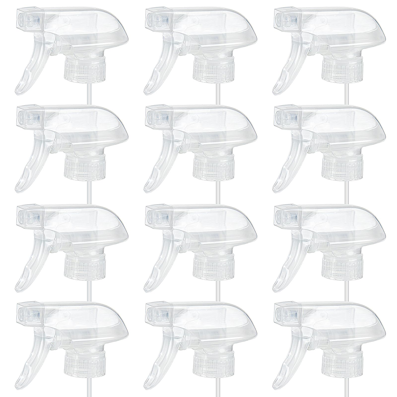 HOMBYS 12 Pack Clear Trigger Sprayers Replacement Spray Nozzles with Mist Stream Sprayer for 8oz/16oz Glass Spray Bottles for Home, Kitchen, Garden and Office,Cleaning Solutions-Quality Sprayer