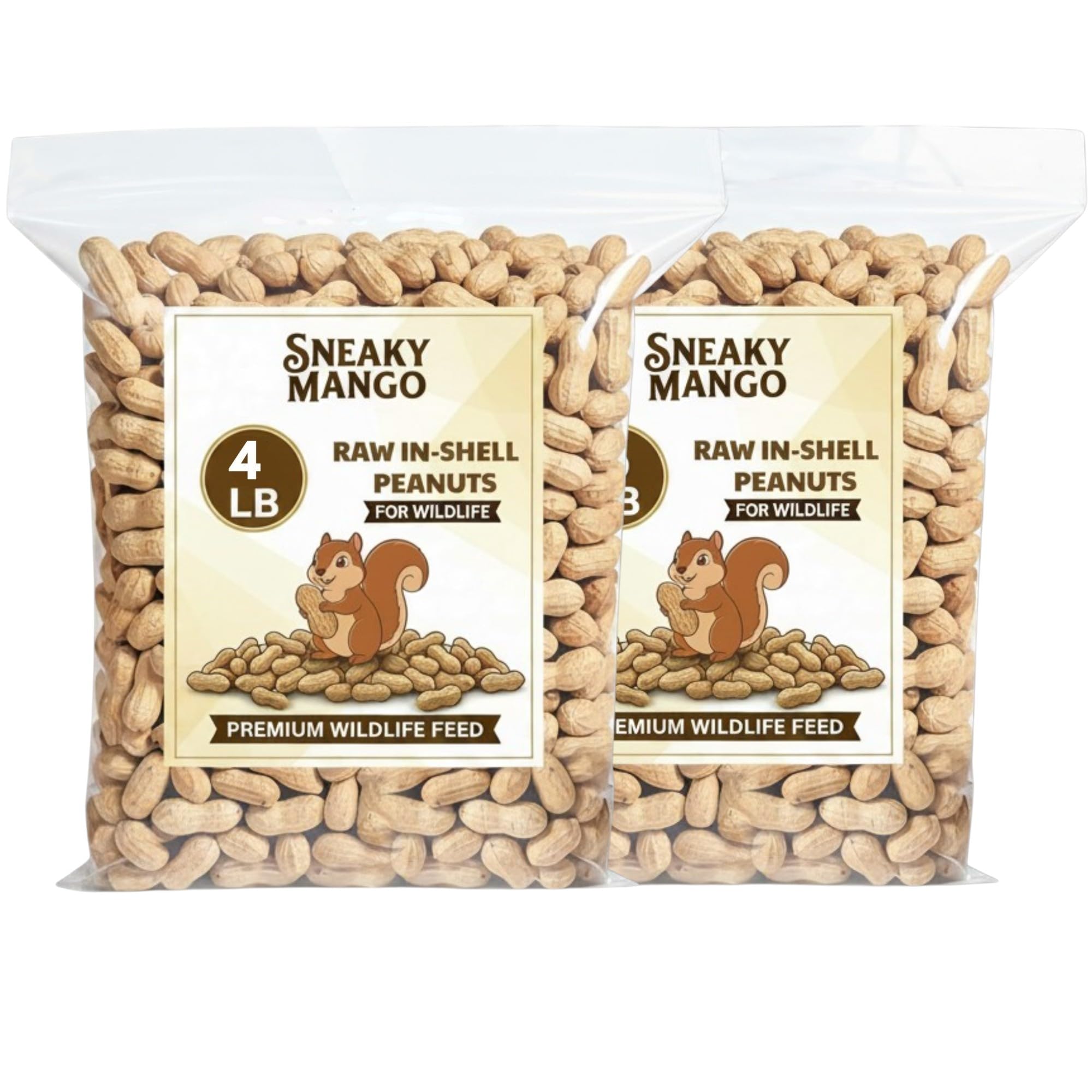Sneaky Mango - Raw Peanuts in Shell - 2 x 4 LB Bundle – All-Natural Food for Squirrels, Deer, Birds, and Other Wildlife Animals – Grown in the USA for Healthy Nutrition - 8 Pound Total