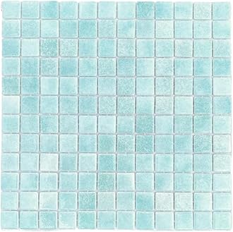 Tenedos Square 1x1 Blue Recycled Glass Mosaic Floor Wall Pool Tile Backsplash (Exact Size 7/8 Inch) for Kitchen Swimming Pool Tile, Bathroom, Accent Decor (Mint Blue, 1 Sheet)