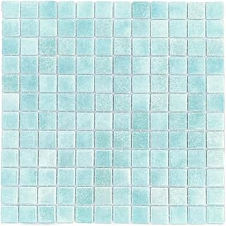 Tenedos Square 1x1 Blue Recycled Glass Mosaic Floor Wall Pool Tile Backs...