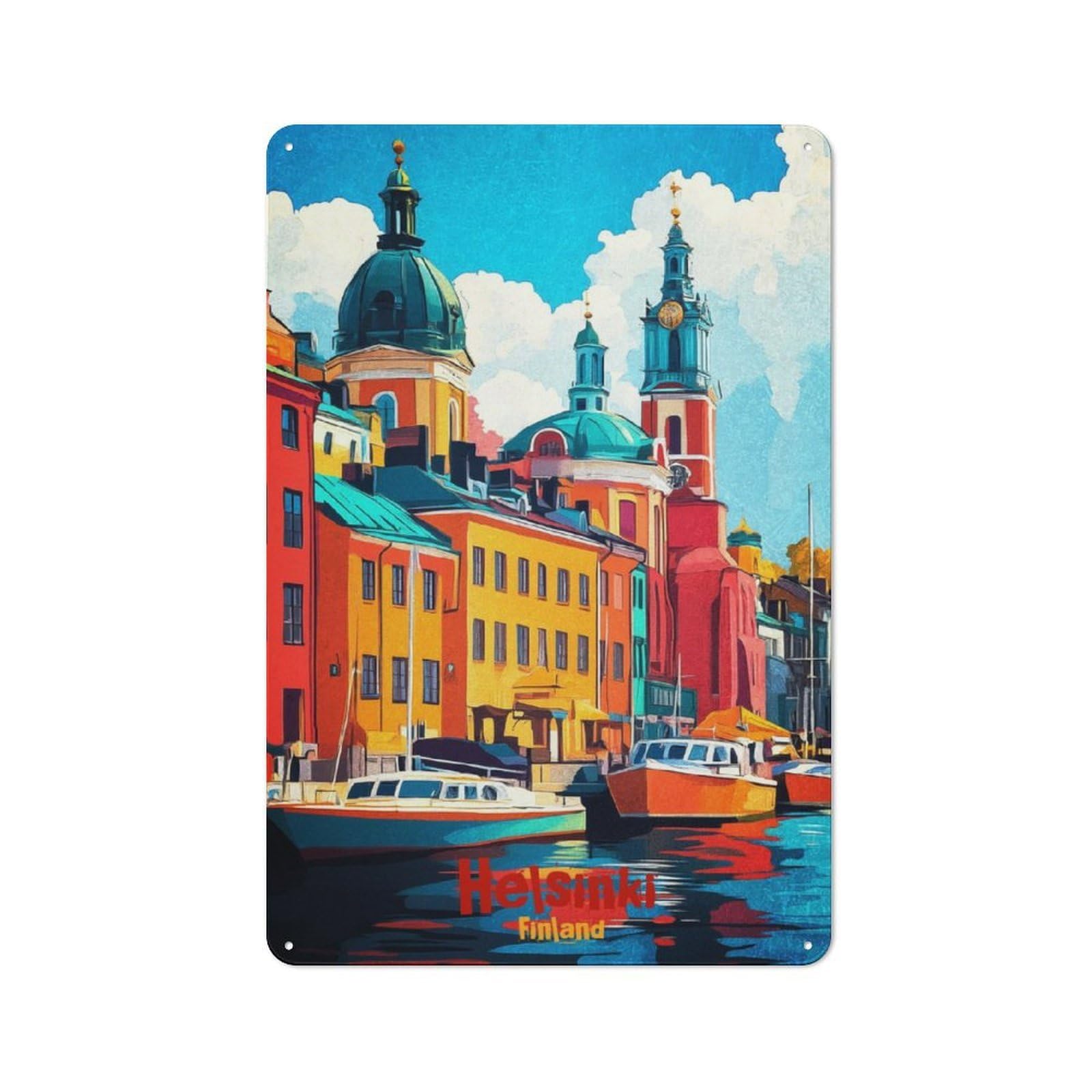 Junmoney Helsinki Art Industrial-Style Tin Sign 30X20cm For Pub Or Café, Suited To Pub Decor Enthusiasts