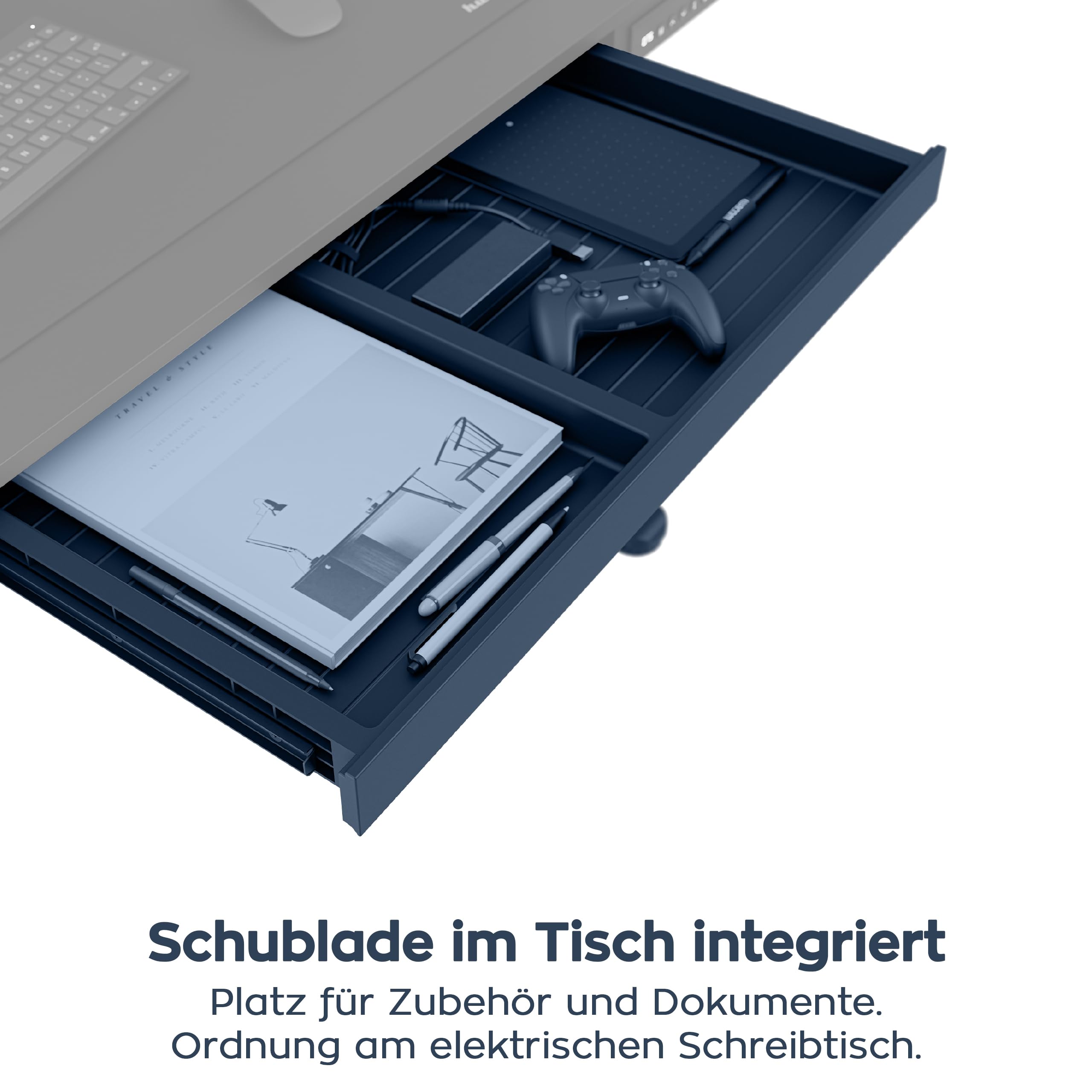 MARK ADLER Leader 8.2 Höhenverstellbarer Schreibtisch mit Schublade | 120x60cm - 3 Memory-Steuerung - USB- und C-Buchse - 2 Halterungen - Touchscreen - Homeoffice Büro – Schwarz