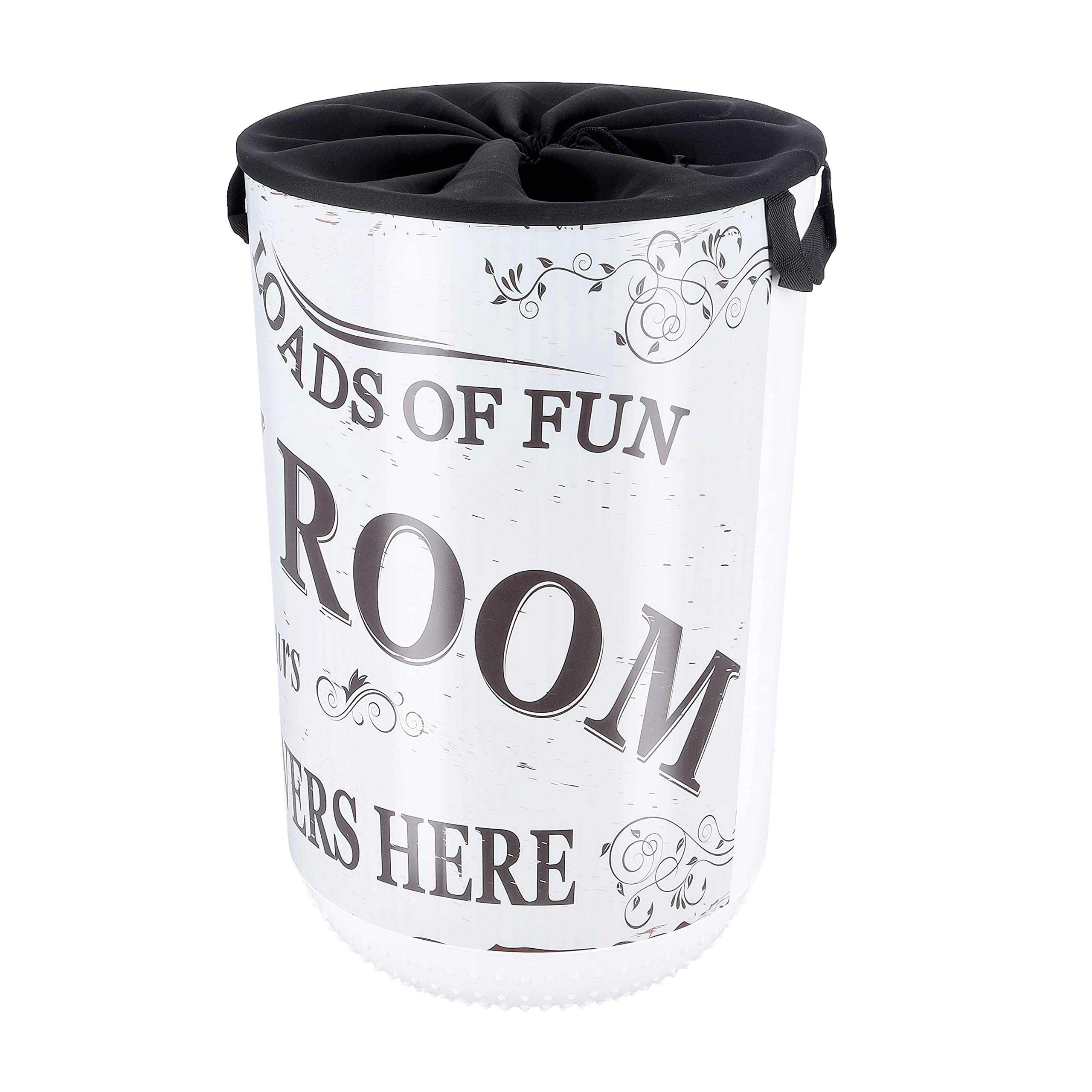 Royalford40L Elite Laundry Bag- RF11284 Plastic Utility Basket with Carrying Handles Break-Resistant, Light-Weight Stylish Construction Large Space Perfect for Storage Black and white