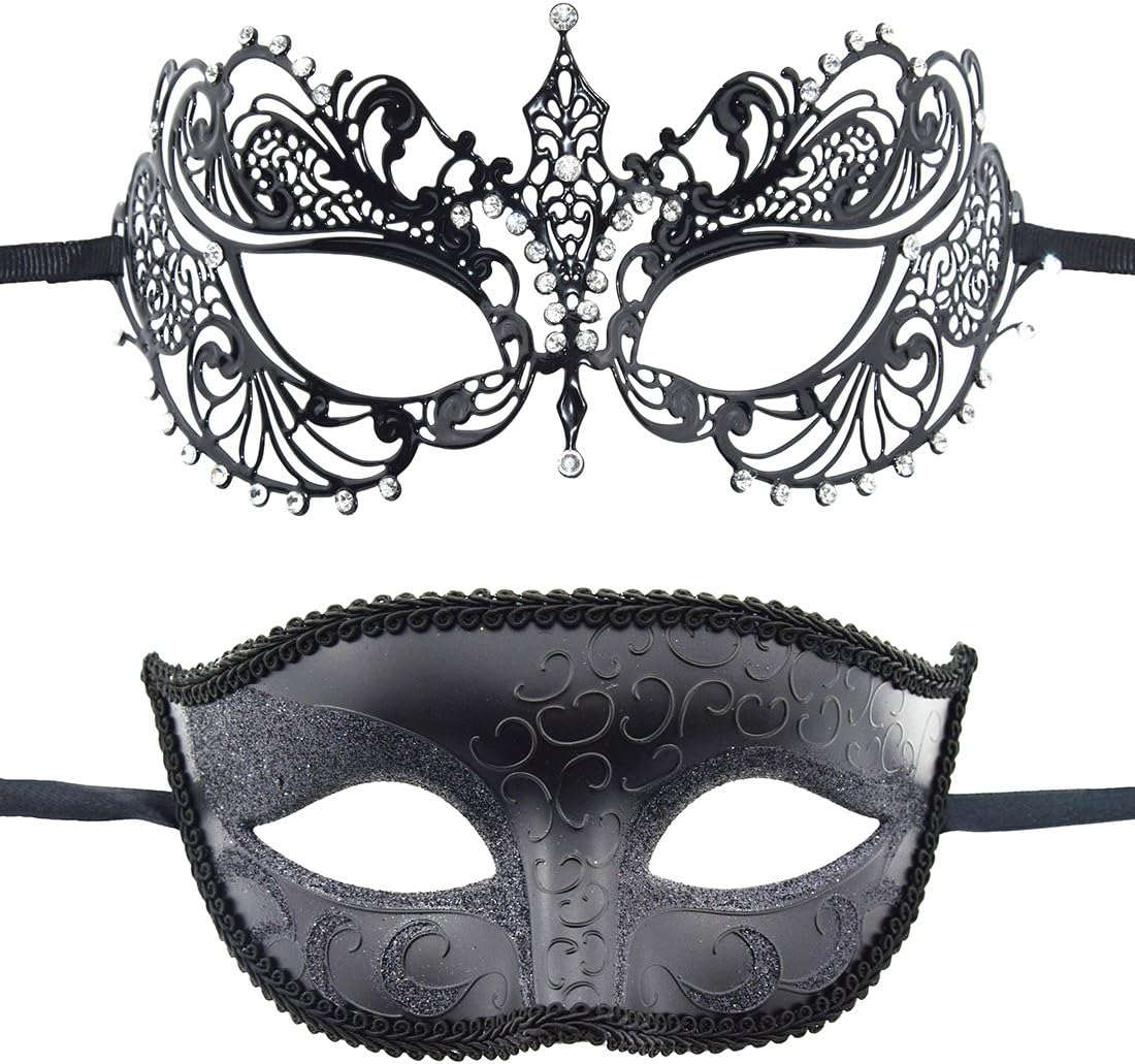 TANKEY His and Hers Venetian Mask Set Party Mask Set Masquerade Mask Wedding Ball Halloween Mask Mardi Gras Mask (Pattern 2)